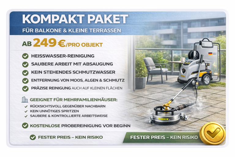 Angebot für ein Kompakt Paket mit Reinigungsdetails und Preisen für Balkone und Terrassen.