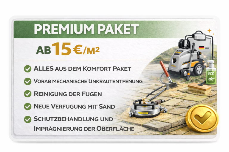 Premium Paket ab 15 €/m² mit hochwertigen Dienstleistungen und neuer Verfugung.